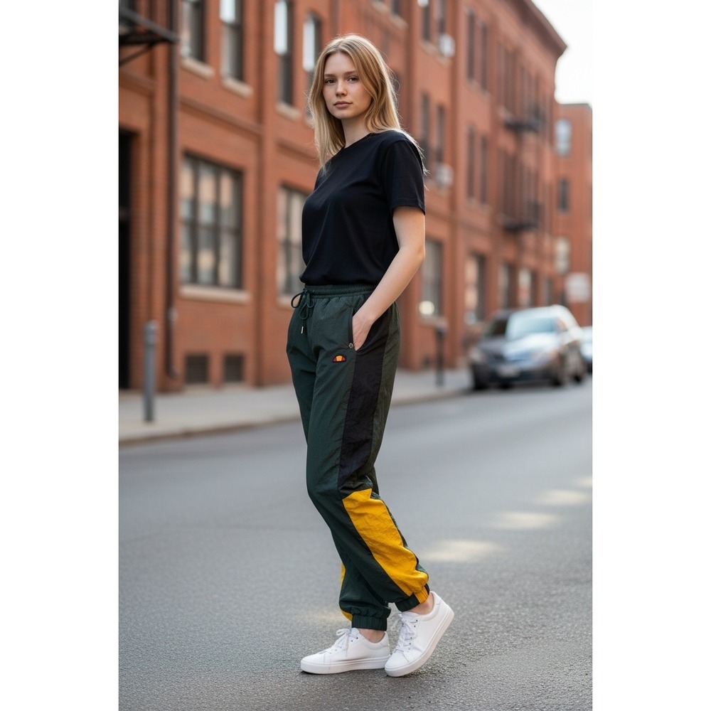 Ellesse Womens Colorblock Track Pants Green Black Yellow US 6 UK 10 Joggers